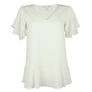 Michael Kors Womens Embellished Peplum Blouse Ivory XS